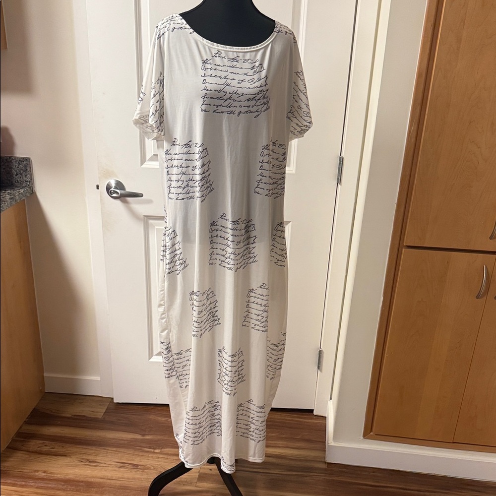 SHEIN White Maxi Dress with Black Text Pattern